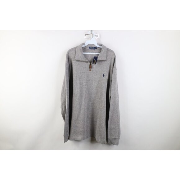 Deadstock Vtg Y2K Ralph Lauren Mens 2XL Cotton Ribbed Knit 1/4 Half Zip Sweater